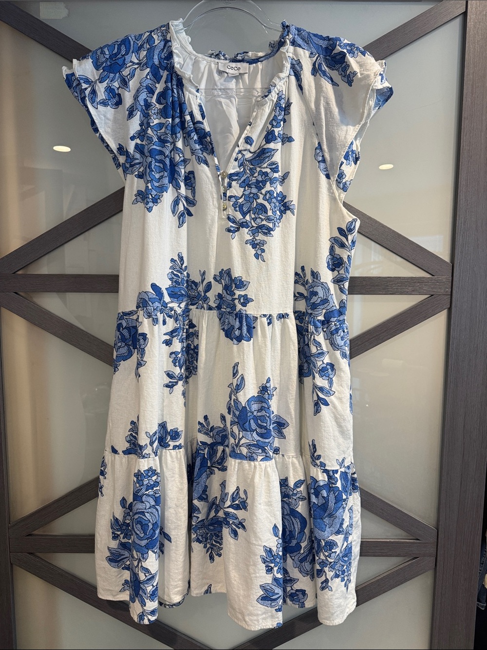 CeCe White Dress with Blue Flowers